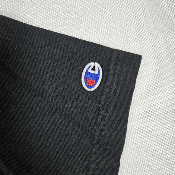 VINTAGE Champion Black Shirt Orange Embroidered Logo Mens Med Champion Patch - Picture 4 of 6